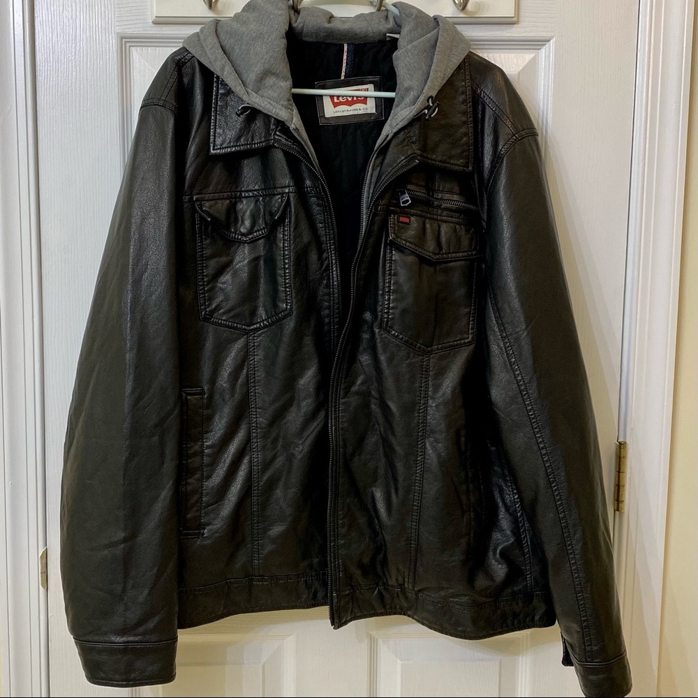 Levi’s Vintage Black Faux Leather Trucker Jacket